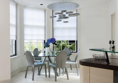 lovely dining room with matching blinds
