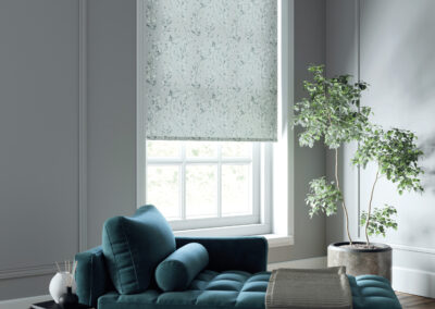 Beautiful seating area with matching roller blinds