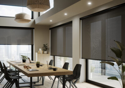 Luxury dining room with matching roller blinds